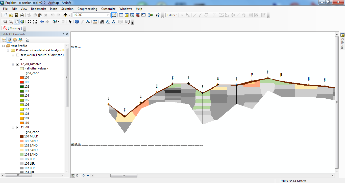 Interpolation of 150 bore profiles with several depth to one ground model.